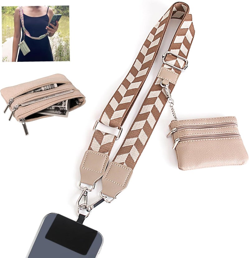 SCINYMC Clip and Go Strap for Phone with Wallet Crossbody, Adjustable Phone Lanyards with Wallet, Phones-Straps with Zippered Pouch, Crossbody iPhone-Strap for All iPhone, Khaki - Image 1
